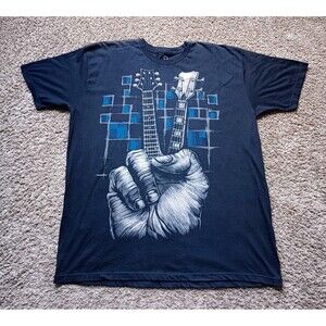 Liquid Blue Guitar T-Shirt Men’s Size XL Graphic Print Black Shirt